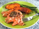 Grilled salmon, sweet potatoes, & asparagus